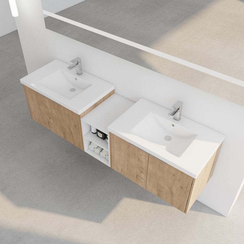 Meuble-lavabo de 72 po pour salle de bain, portes d'armoire à fermeture douce, meuble-lavabo à tablettes de rangement supplémentaires avec lavabo, porte transparente, pratique