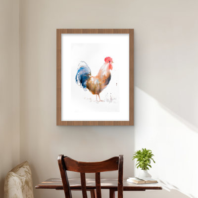 «Rooster Watercolor Style - Blue Animals», reproduction encadrée