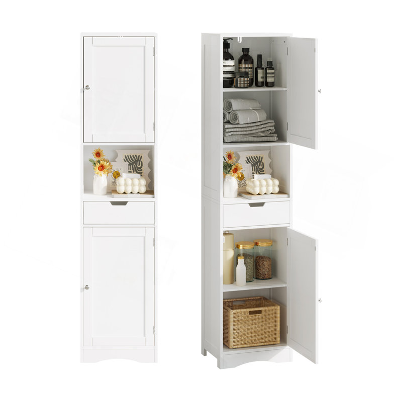 67" Tall Bathroom Cabinet, Storage Cabinet with 2 Doors & 1 Drawer, Narrow Bathroom Storage Cabinets with Adjustable Shelves, Bathroom Floor Organizer for Living Room, Entryway, Home Office, White