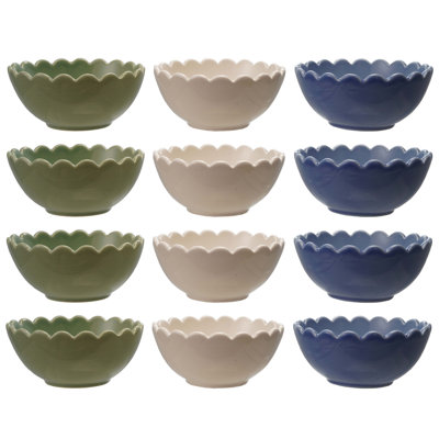 12-Piece Stoneware Scalloped Bowl In Reactive Glaze