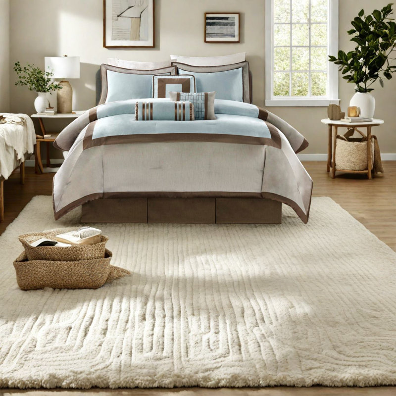 Luxurious 7-piece Bedding Sets Polyester Comforter Blue Cal King
