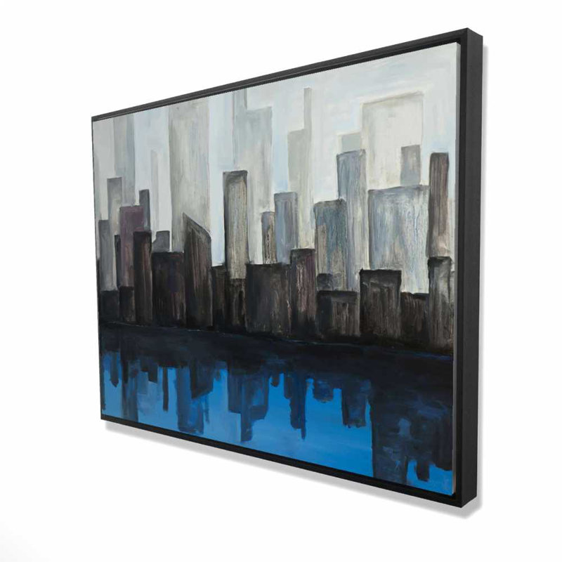 View of a Blue City - Framed Canvas for Home Decor