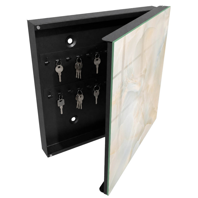Key cabinet, Opens to the right, 30x30x5, Black, Delicate patterns in shades of cream, 