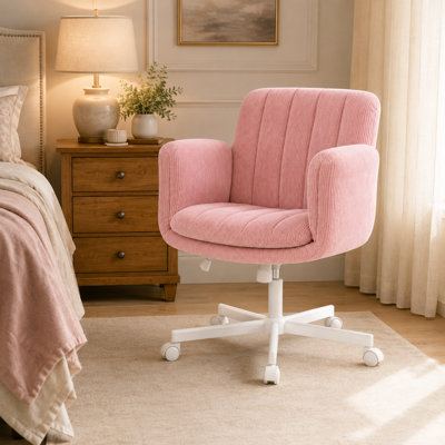 22.4" Wide Seat Corduroy Criss Cross Accent Chair with 5-Position Flip-Up Arms, Adjustable Height, Reclining Back, 360° Swivel & Casters