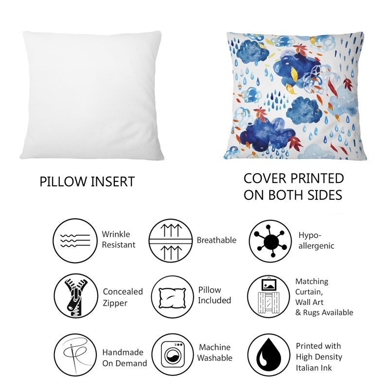 Coussin décoratif d'automne à motif de fleurs d'automne avec nuances de bleu III