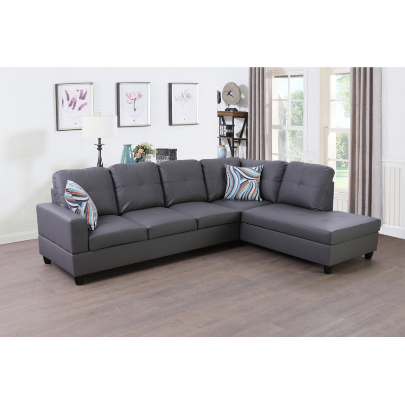 Zeeland Faux Leather L-Shaped Sectional Left Hand Facing, Left Hand Facing, Elephant Gray Faux Leather