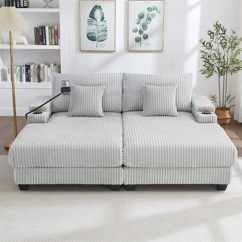 Canapé-lit moderne avec méridienne 75,5 po, Gris clair