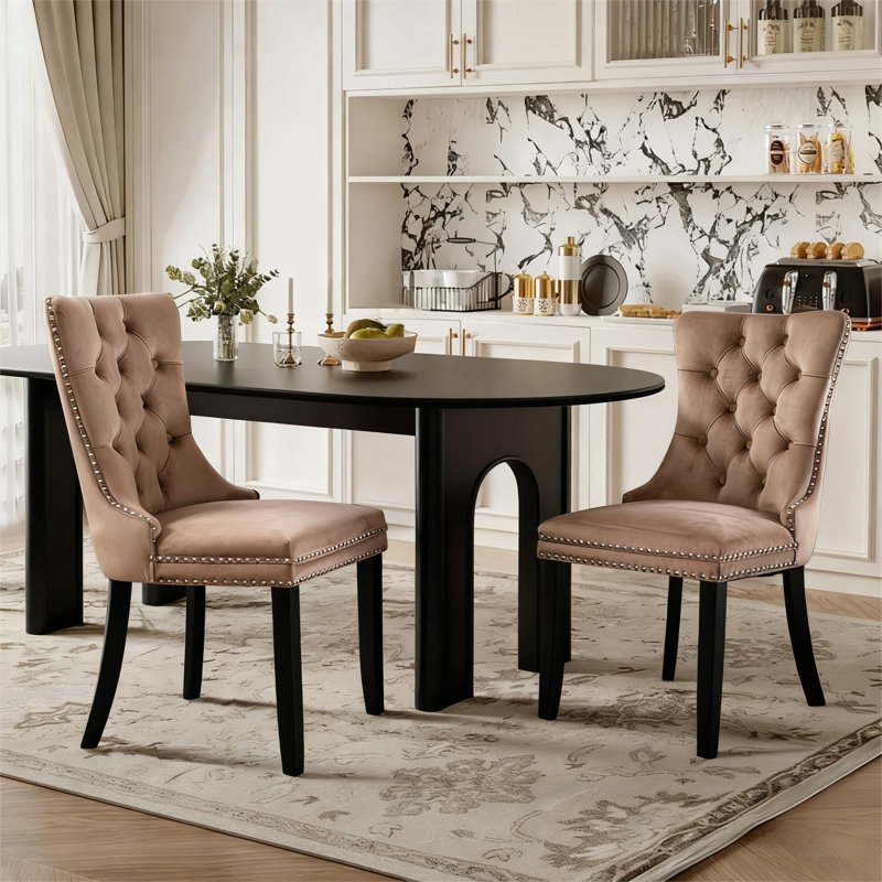 Chaises de salle à manger rembourrées en velours, 2, Kaki