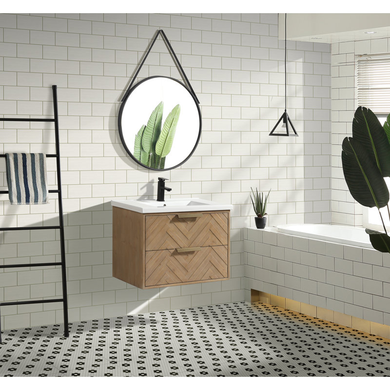 Carlsbad 30" Weathered Fir Floating Bathroom Vanity with Ceramic Top