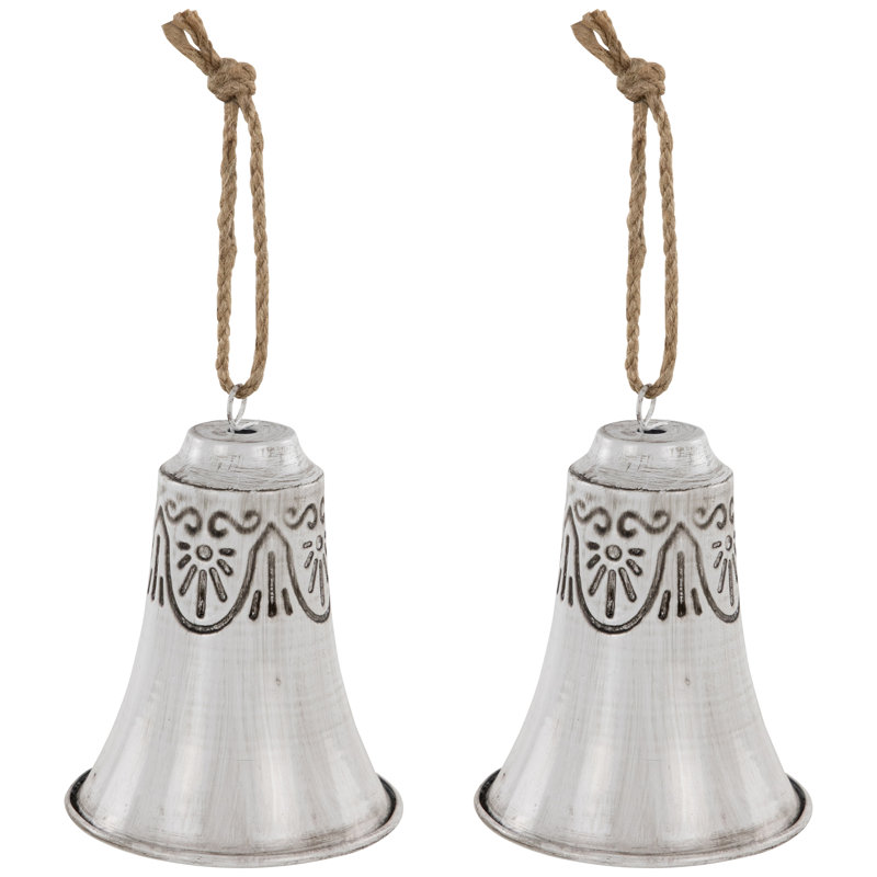 Embossed Christmas Bell Ornaments - 6" - Set Of 2, White