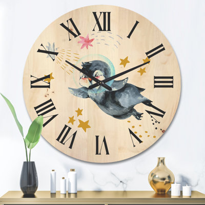 Horloge murale en bois Little Penguin