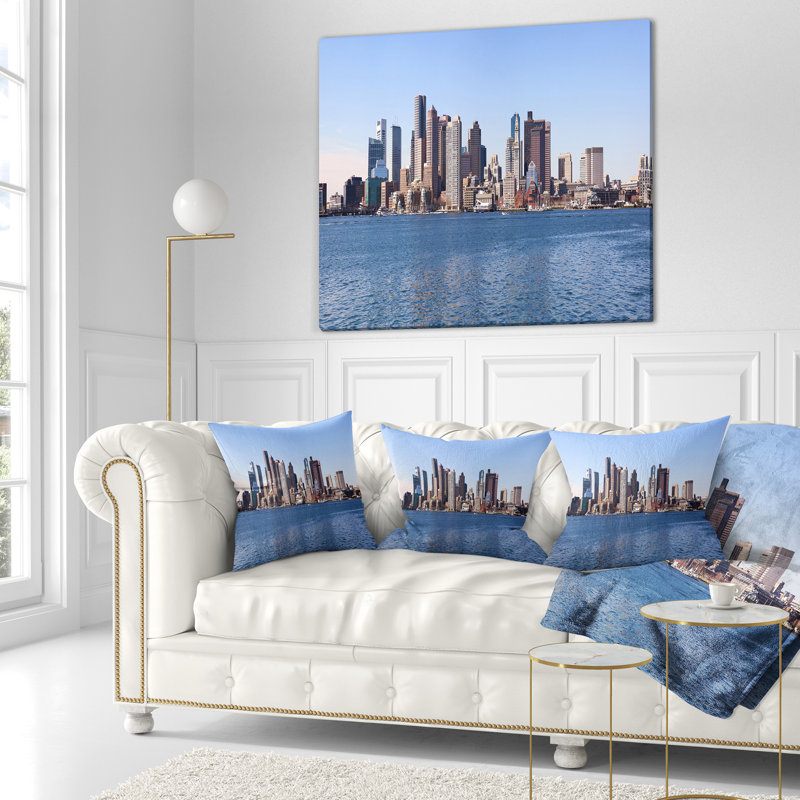 Boston Skyline Panorama - Coussin décoratif à imprimé paysage, Rectangulaire, 12 po x 20 po