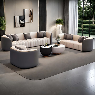 4 Piece Modern Grey Sofa Living Room Set with Coffee Table by Orren Ellis