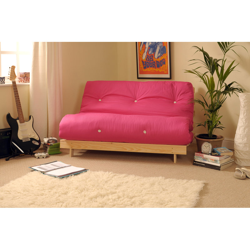 Arlete Upholstered Futon And Mattress, Pink, 76cm H x 120cm W x 78cm D