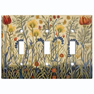 Couvercle de plaque d'interrupteur en métal; Bascule 3 US standard - Fleurs rétro