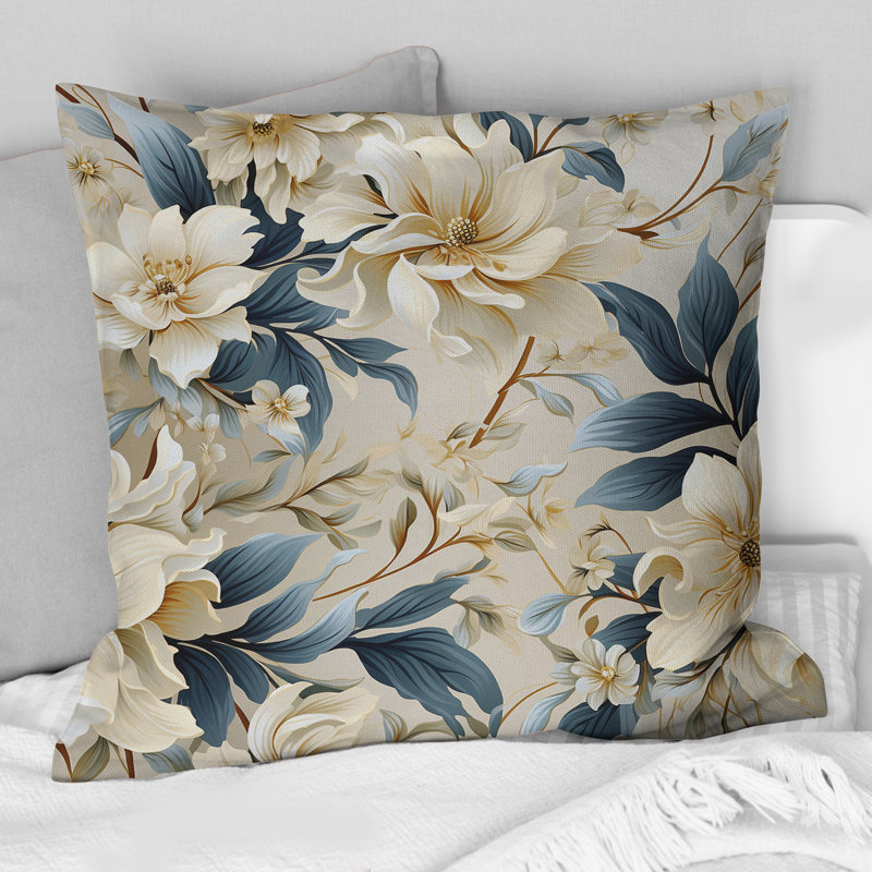 Contemporary Flourish Victorian Pattern - Floral Printed Throw Pillow, 16"H x 16"W