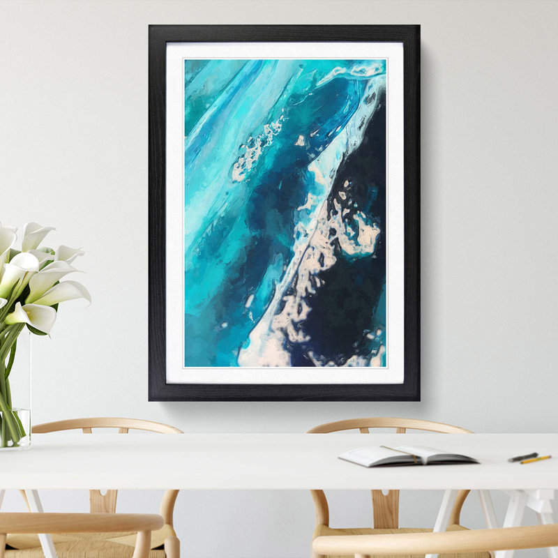The Falling Blue in Abstract - Picture Frame Graphic Art Print, 36cm H x 27cm W x 2cm D, Black Framed