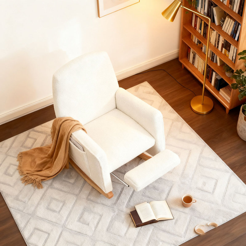Chaise berçante en tissu avec repose-pieds réglable, Ourson rose