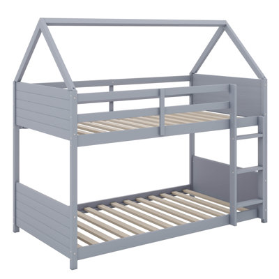 Twin Over Twin House-Design Floor Bunk Bed Complete With Head And Foot Panels by Ophelia & Co.