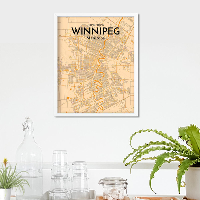 Winnipeg, carte de la ville, impression rétro, H 20 po x l 16 po
