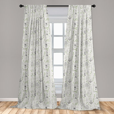 Rabbit Floral Semi-Sheer Rod Pocket Curtain Panels