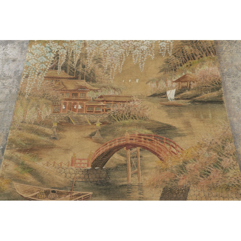 Antique Japanese Tapestry With Scenic Landscape Design - Rug & Kilim