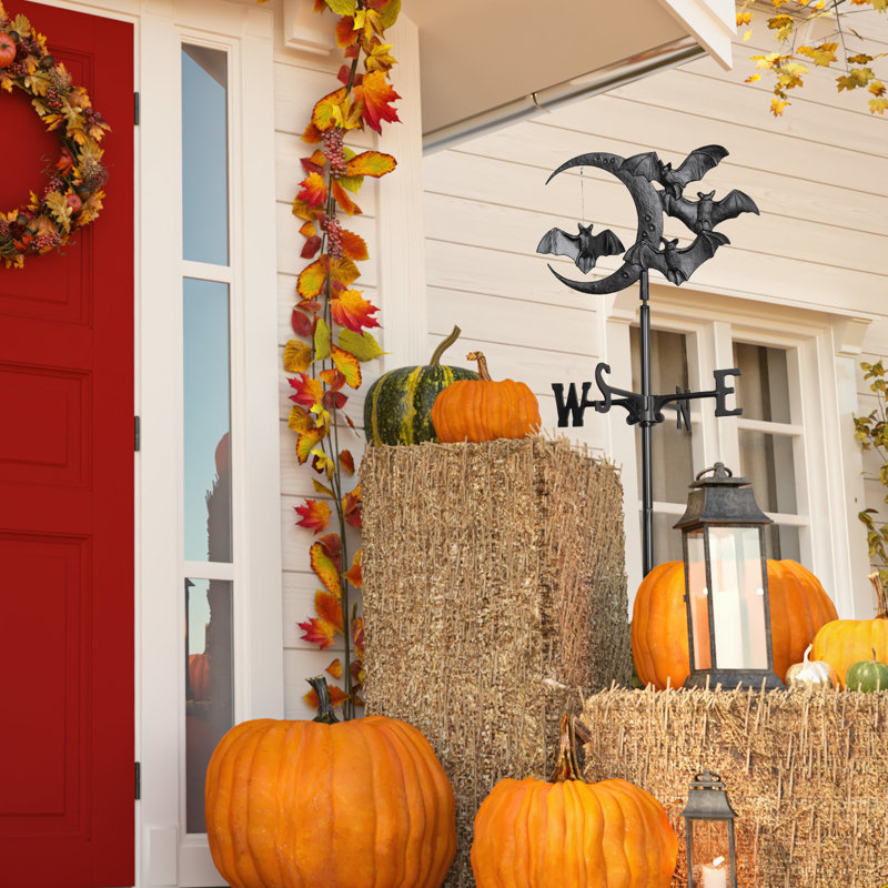 Black Aluminum Bat and Moon Garden Weathervane