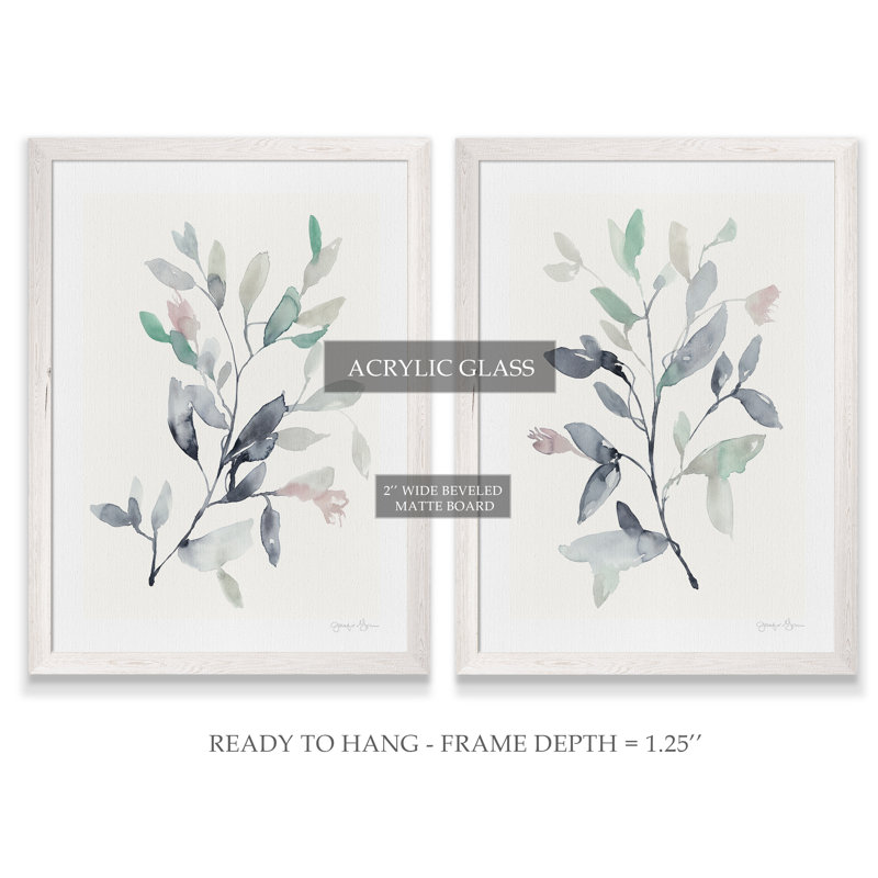 Water Branches I - ensemble de 2 reproductions, H 24 po x l 18 po , Blanc, Toile encadrée
