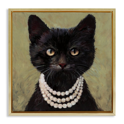 Élégant cadre de chat noir avec collier flottant, design par Wani Pasion