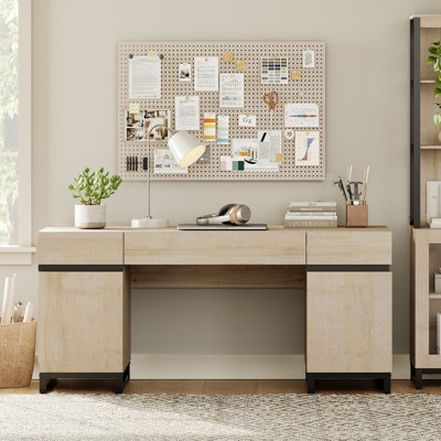 WAMPAT Home Office Furniture Set: 59In Modern Executive Desk With Charging Station And Drawers And 72In Tall Bookcases, Home Office Furniture For Living Room, Bedroom
