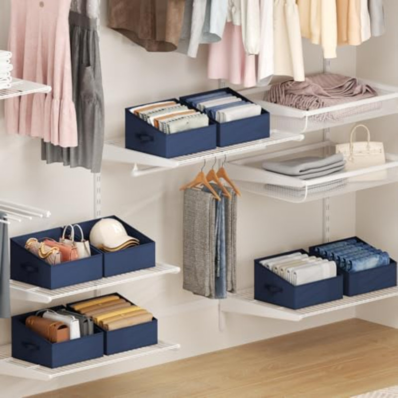 Closet Storage Bins 6 Pack - Fabric Trapezoid Closet Organizer Bin, Foldable Storage Baskets For Shelves, Shelf Organizer, Clothing Storage Box For Toys, Books, Towel, Clothes