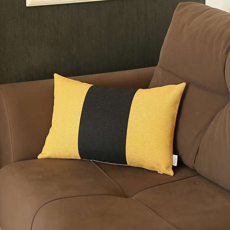 Coussin décoratif à rayures, Jaune / noir, H 12 po x l 20 po, Housse de coussin seulement - sans coussin