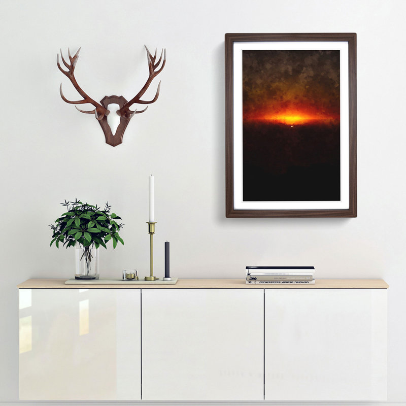 Striking Sunset Painting - Framed Print, 63cm H x 45cm W x 2cm D, Walnut Framed