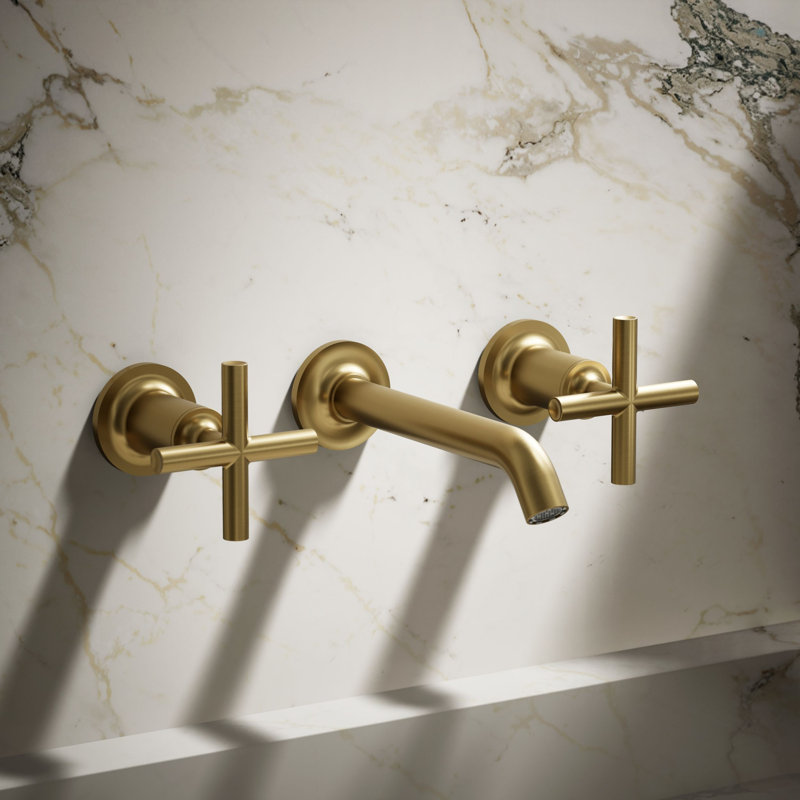 Purist® Wall-Mounted Bathroom Faucet, Cross Handle, Vibrant Brushed Moderne Brass