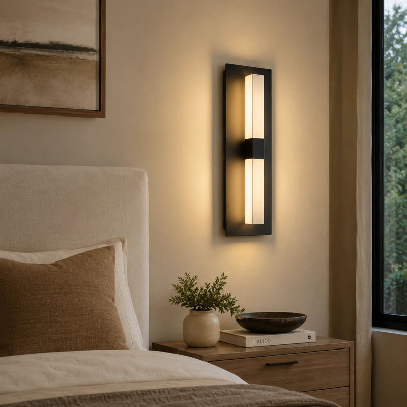 Modern Black LED Wall Sconce, Dimmable LED Wall Light, 3000K Warm White Acrylic Shade