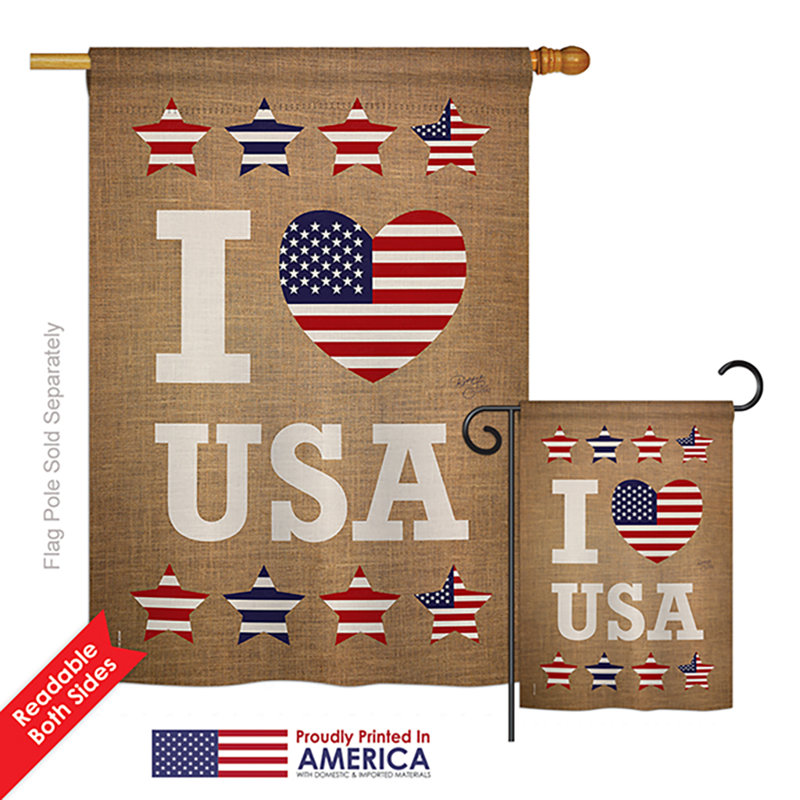 Ensemble de 2 drapeaux en polyester 2 côtés i love usa americana patriotiques