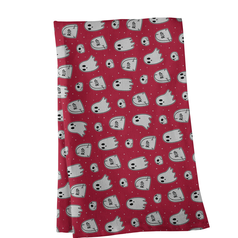 Torchon à motif de fantômes classique, Polyester sergé, Rouge