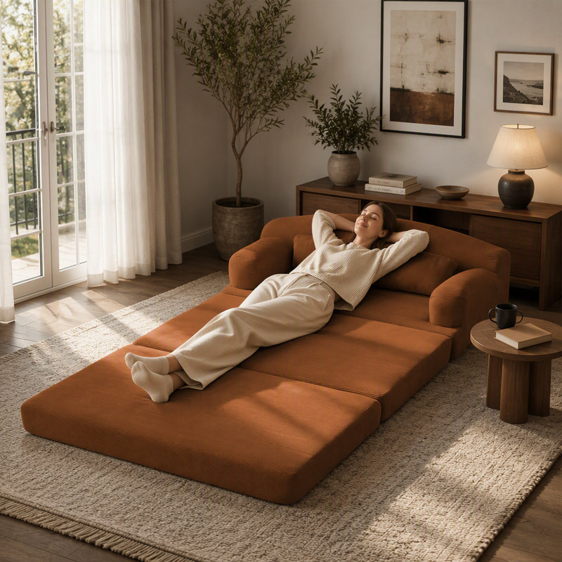 Canapé-lit futon à dossier divisé de 68,11 pouces à 3 positions, divan-lit convertible pliable en similicuir brillant pour les petits espaces de bureau de salon