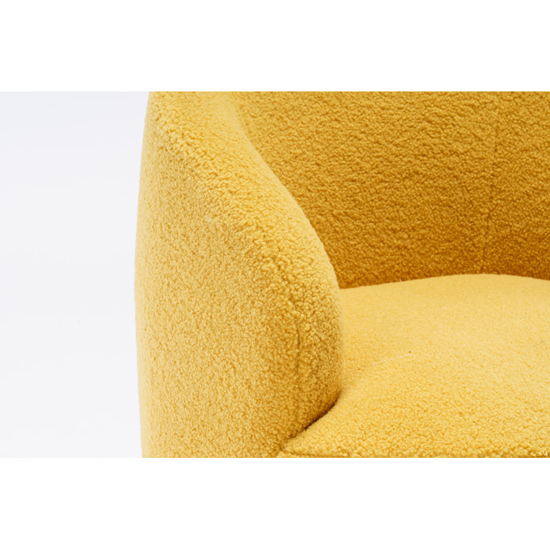 Swivel Accent Armchair Barrel Chair With Powder Coating Metal Ring, Yellow Wool