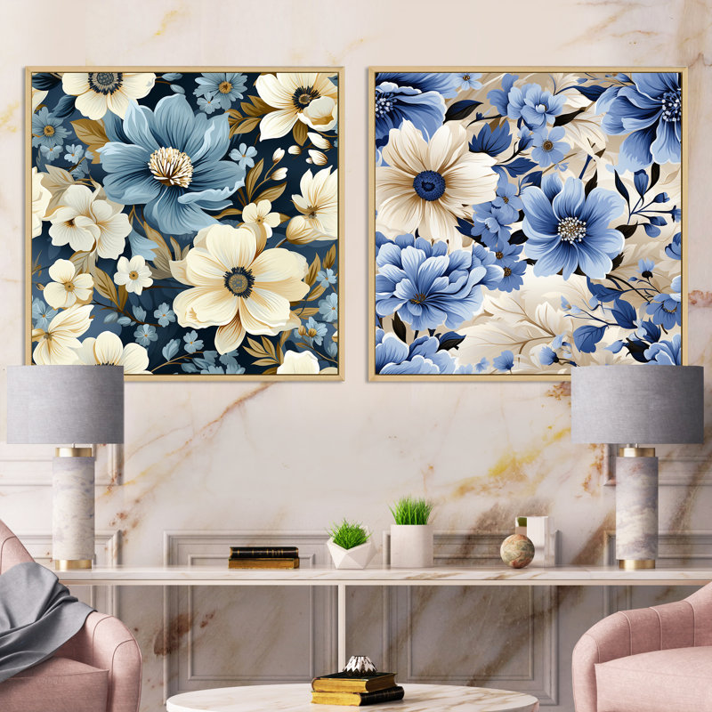 Vaucluse - Ensemble de 2 collages floraux carrés, H 16 po x l 33 po, Cadre flottant brun