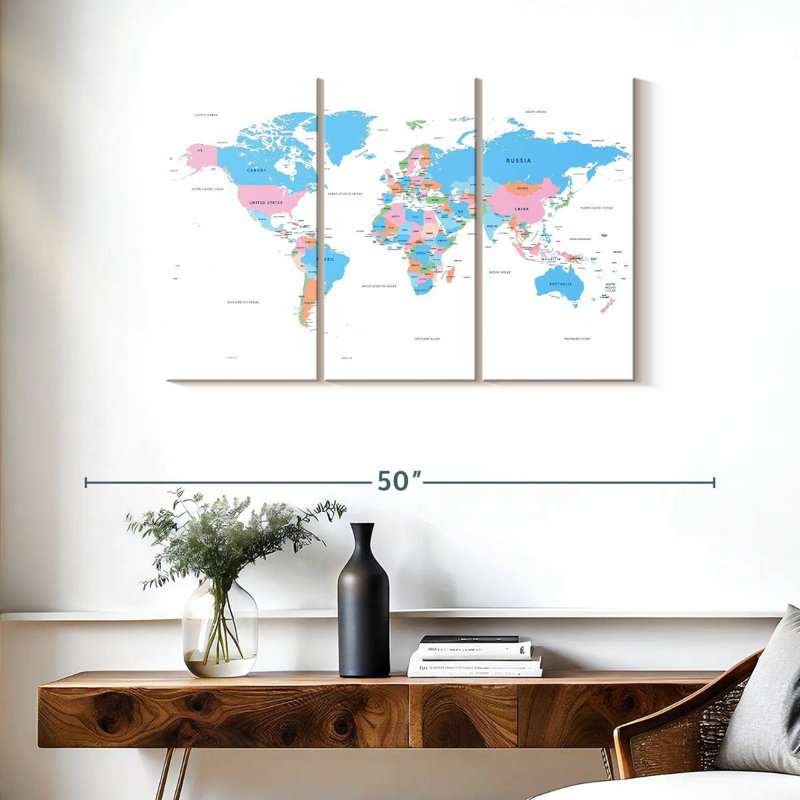 Carte du monde des pays pastel, H 24 po x l 38 po