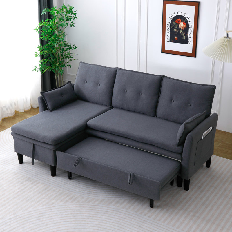 Canapé modulaire en Z avec méridienne et rangement Zhu, Tissu gris foncé