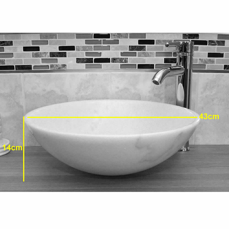 Belfry Bathroom Berrin 430mm L x 430mm W Stone Round Sink with Tap, Cream Marble