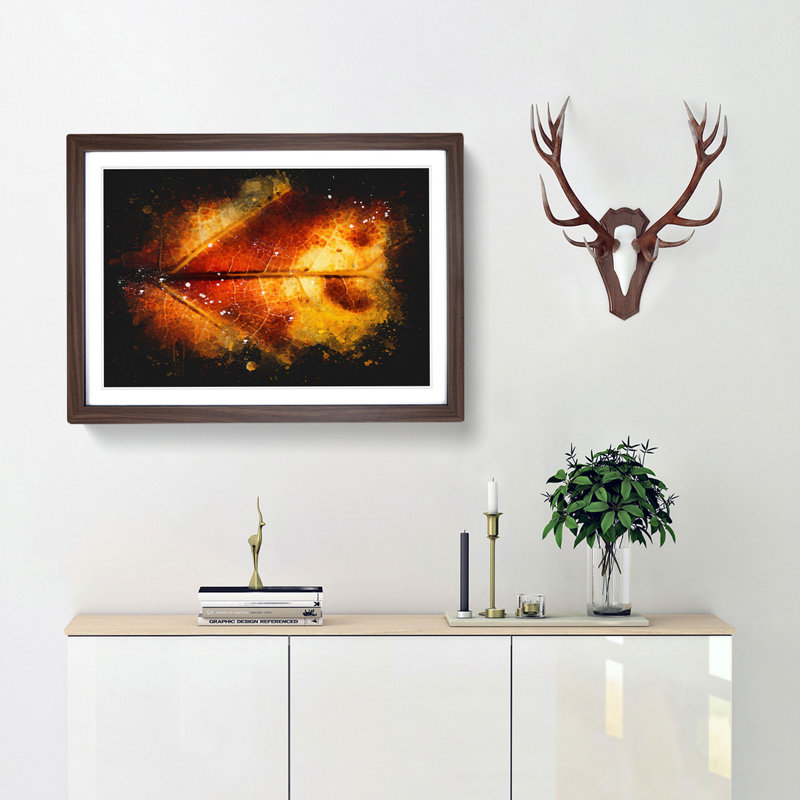 Leaf In The Autumn Paint Splash - Picture Frame Graphic Art, Walnut Framed, 45cm H x 63cm W x 2cm D