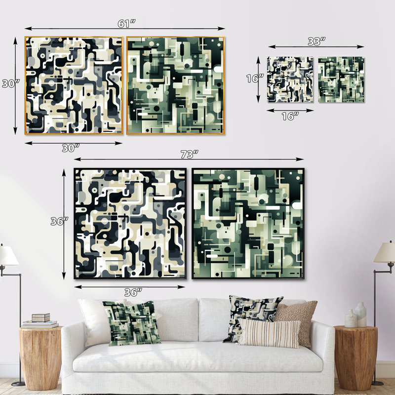 Coralyn - Ensemble de 2 collages de formes carrées abstraites, Cadre flottant noir, H 16 po x l 33 po