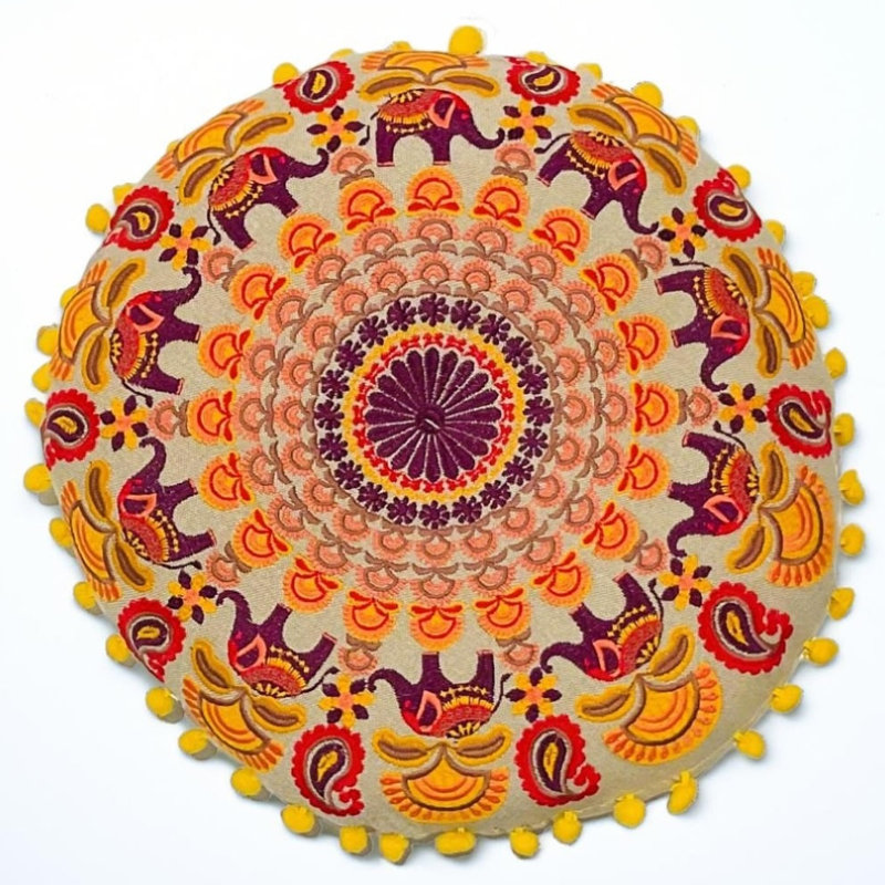 Brielle Eco-Fill Geometric Circular Floor Cushion Pad, Orange