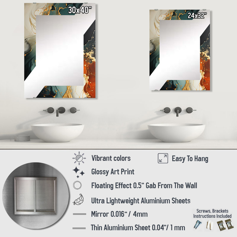 Stone Storm IV - Miroir mural avec peinture abstraite MIR137157, 32 po x 24 po