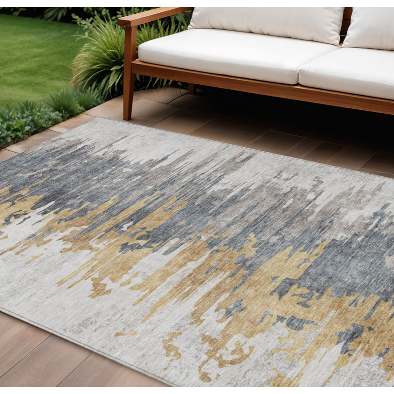 Tapis extérieur lavable abstrait gris anthracite 8 pi x 10 pi