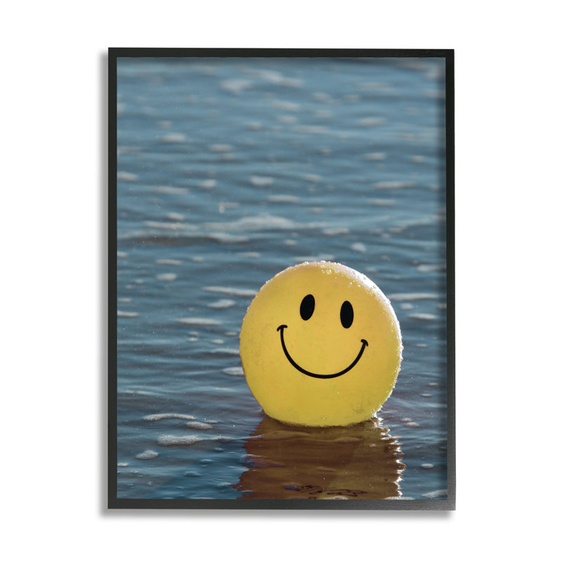 «Ba-074», reproduction de ballon de plage sur toile par Lil 'Rue, Giclée encadrée noir minuit, H 20 po x l 16 po x P 1,5 po