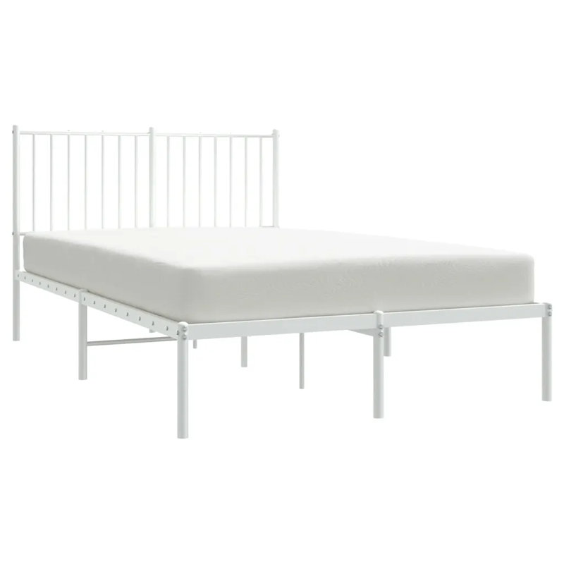 Metal Bed Frame with Headboard White, Small Double (4')